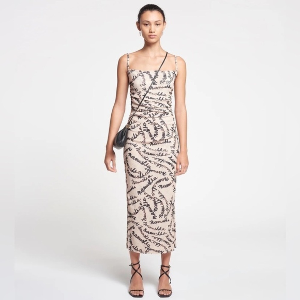 Nanushka Alexa Ruched Mesh Jersey Midi Dress size L